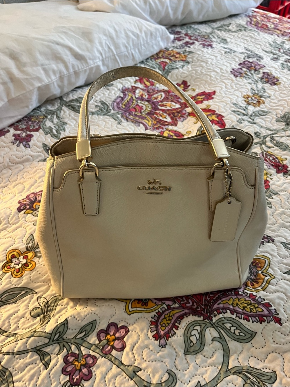 Women’s Coach Minetta Satchel Cream Carry Bag Purse Tote Ivory